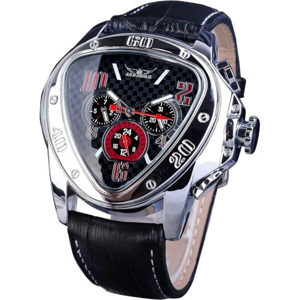 NEW Black/Red Luxury Mechanical Watch Leather Strap
